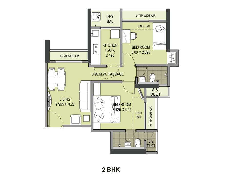 Puranik Grand Central Thane 2BHK Plan